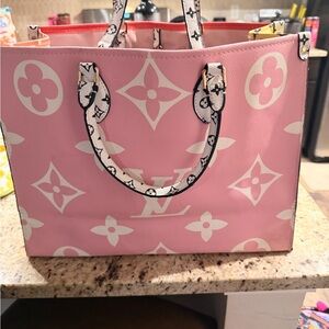 Pink and White Monogram Tote